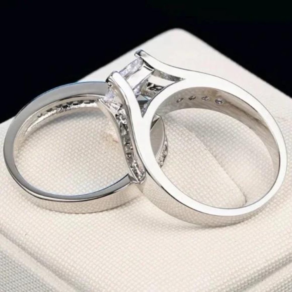 NEW 2PC/SET 925 STERLING SILVER DIAMOND RING, BEAUTIFUL RING, SHINY RING. - Picture 6 of 7